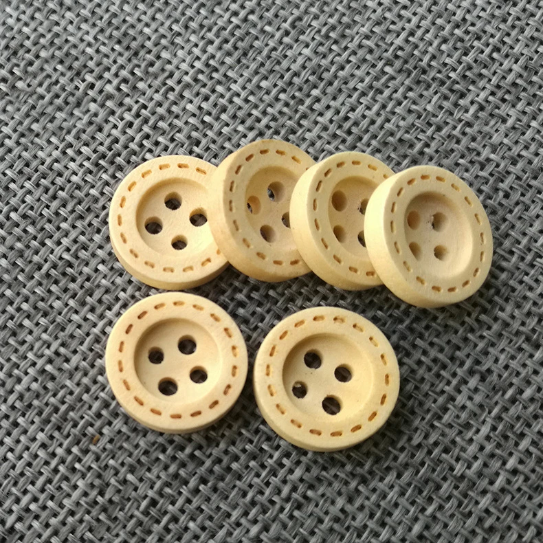 Wooden Buttons Natural Color Round 4-Holes Sewing Scrapbooking DIY Clothes Buttons Sewing Accessories