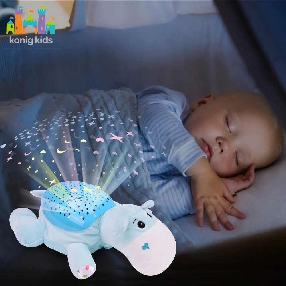 Konig Kids Factory Wholesale Soft Stuffed Animal Push Sleeping Soothing Plush Toy With Music and Projection