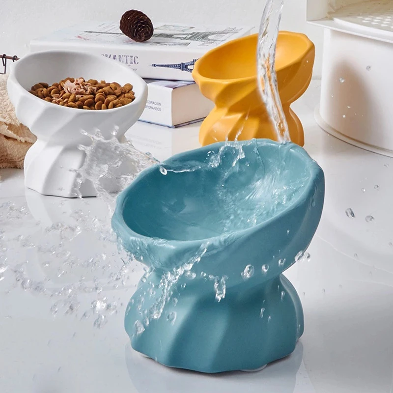 Custom Non Slip Inclined Feeding Cat Dish Dog Bowl Wide Porcelain Food Water Bowl Round Ceramic Pet Dog Bowl