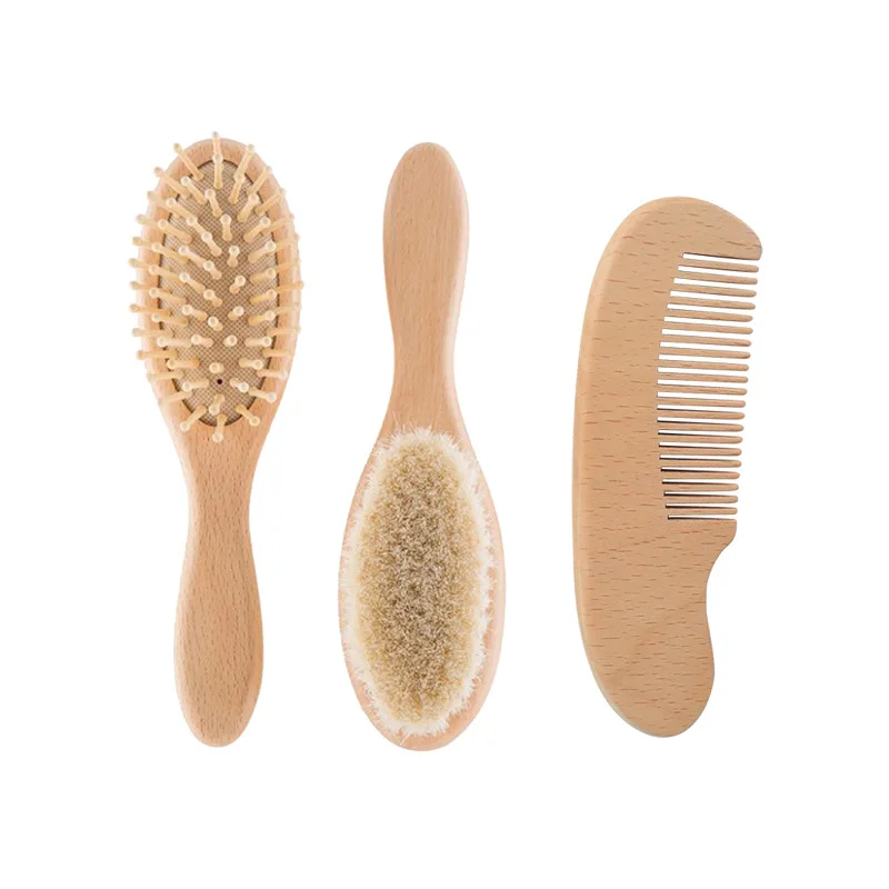 Eco-Friendly Natural Wooden Soft Wool Massage Brushes Baby Hair Cleaning Brush Comb Set For Newborns And Infants Scalp Health