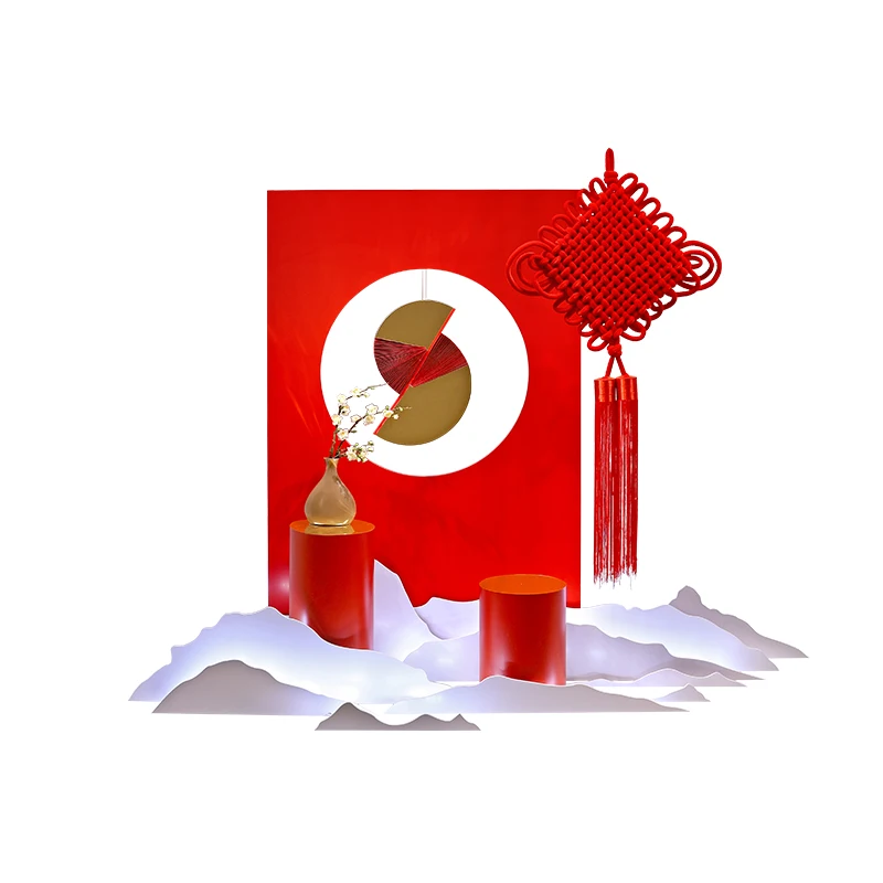 O&M Display Design Red Chinese Knot Screen Ornament Commercial Art Display New Year Window Decorations