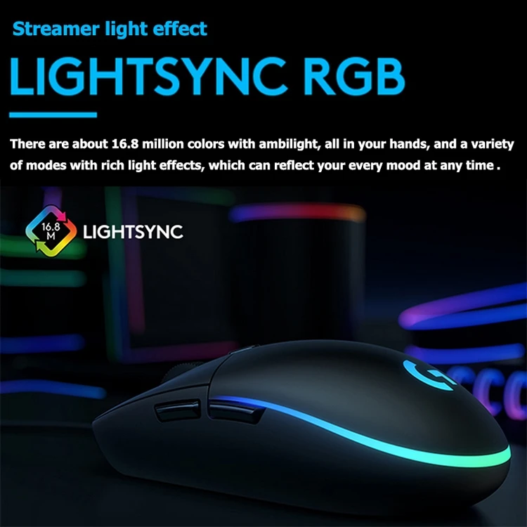 Original Logitech G102 LIGHTSYNC 8000 DPI 6 Buttons RGB Backlight USB Wired Optical Gaming Mouse
