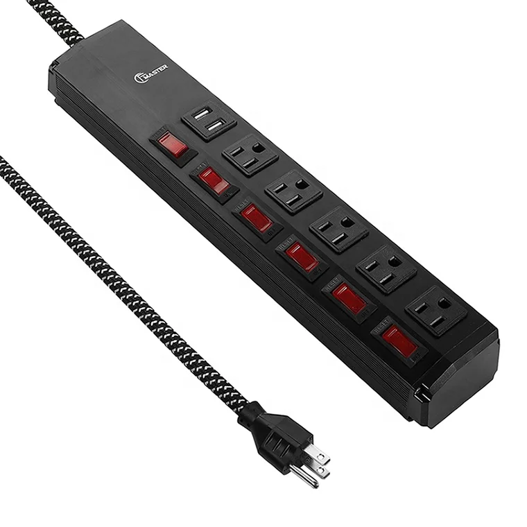US 6 outlet metal power strip surge protector with individual switch