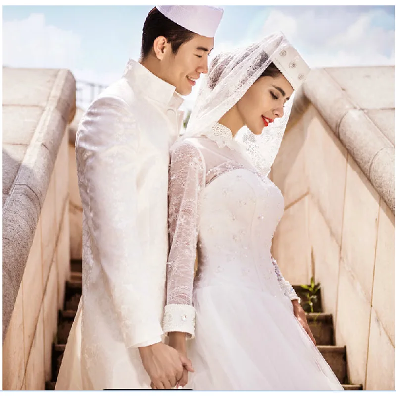 Customized men women wedding dresses Muslim Islamic wedding dress ethnic characteristics veil long skirt dress