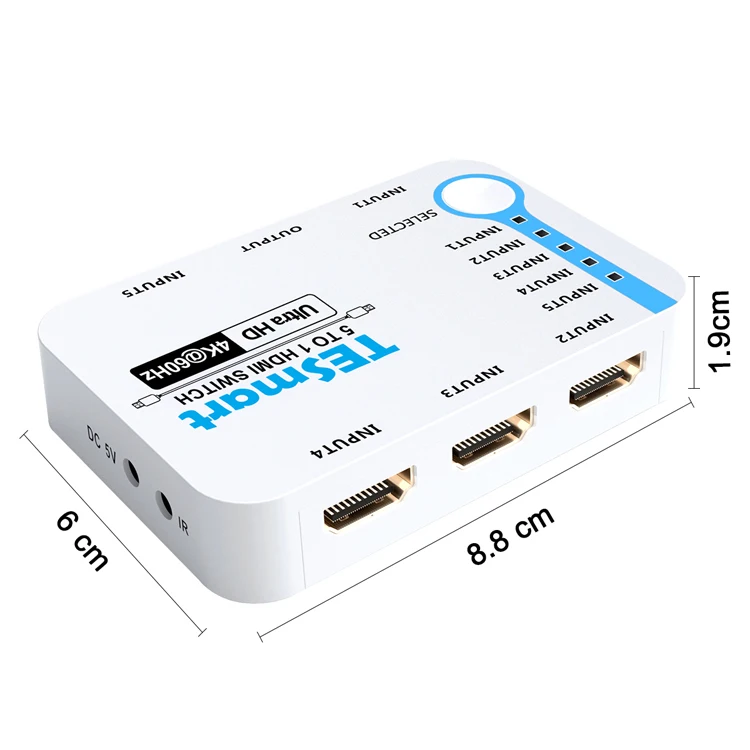 TESmart hot Switcher auto switch EDID emulators 5 HDMI input 1 output support HDCP 2.2 HDR 3D 4K Video Switch Splitter