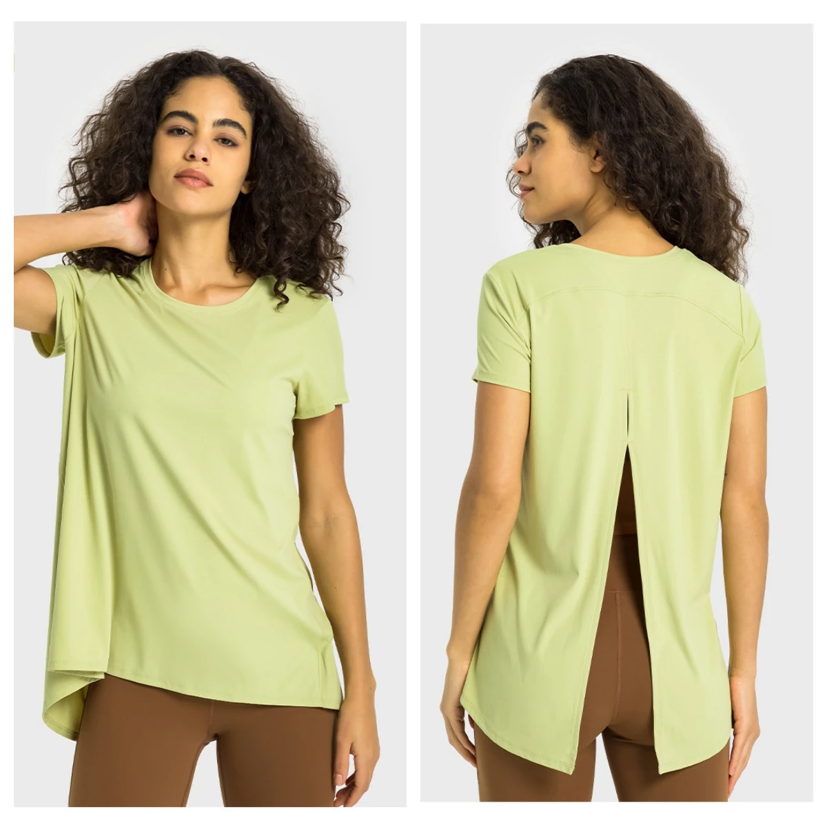 SHWL-Y2356  Custom Quick Dry Cool Fabric Hollow Out Back Boe Tie Short Sleeve Gym Top Breathable Lightweight Performance  Shirts