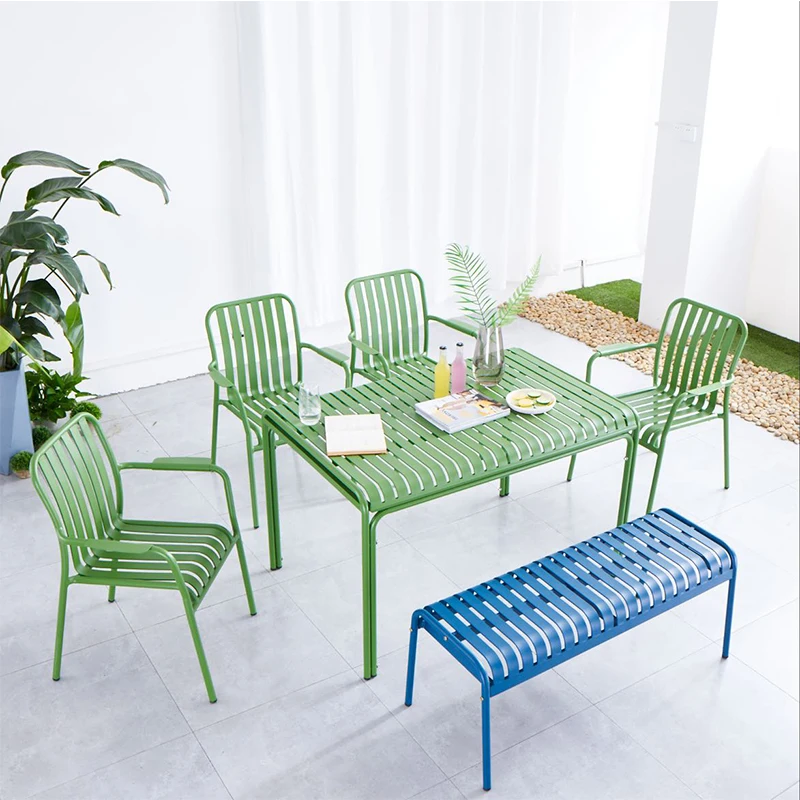 Factory Wholesale Aluminum Furniture Light Weight Nodic Arm Chair Outdoor Garden Table Dinning Set Colorful Chair