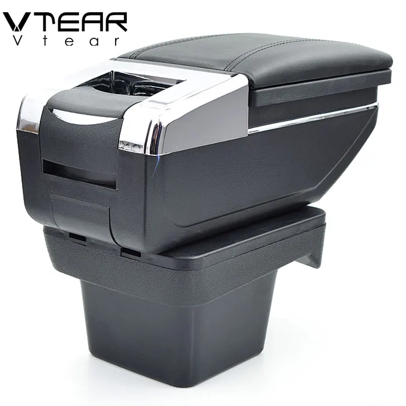 Vtear For VW Touran armrest leather central store storage box red thread car-styling interior ABS arm rest accessories 2016-2018