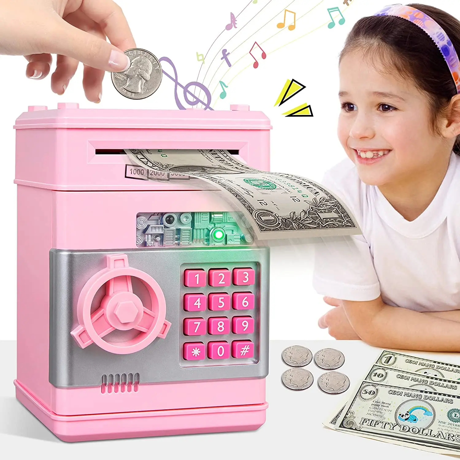 Electronic Piggy Banks Auto Scroll Paper Money Saving Box ATM Password Coin Bank Perfect Toy Gifts for Boys Girls