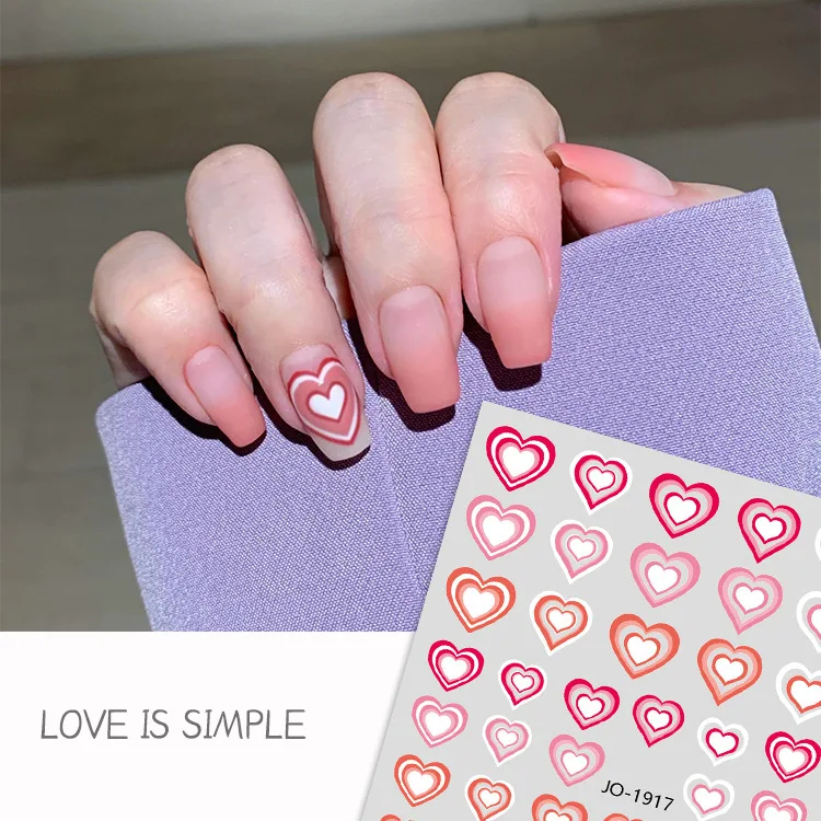 Wholesale 6 Design Nail Stickers 3D Sweetheart Spice Bump Heart with Adhesive Blue Nail Stickers Decals