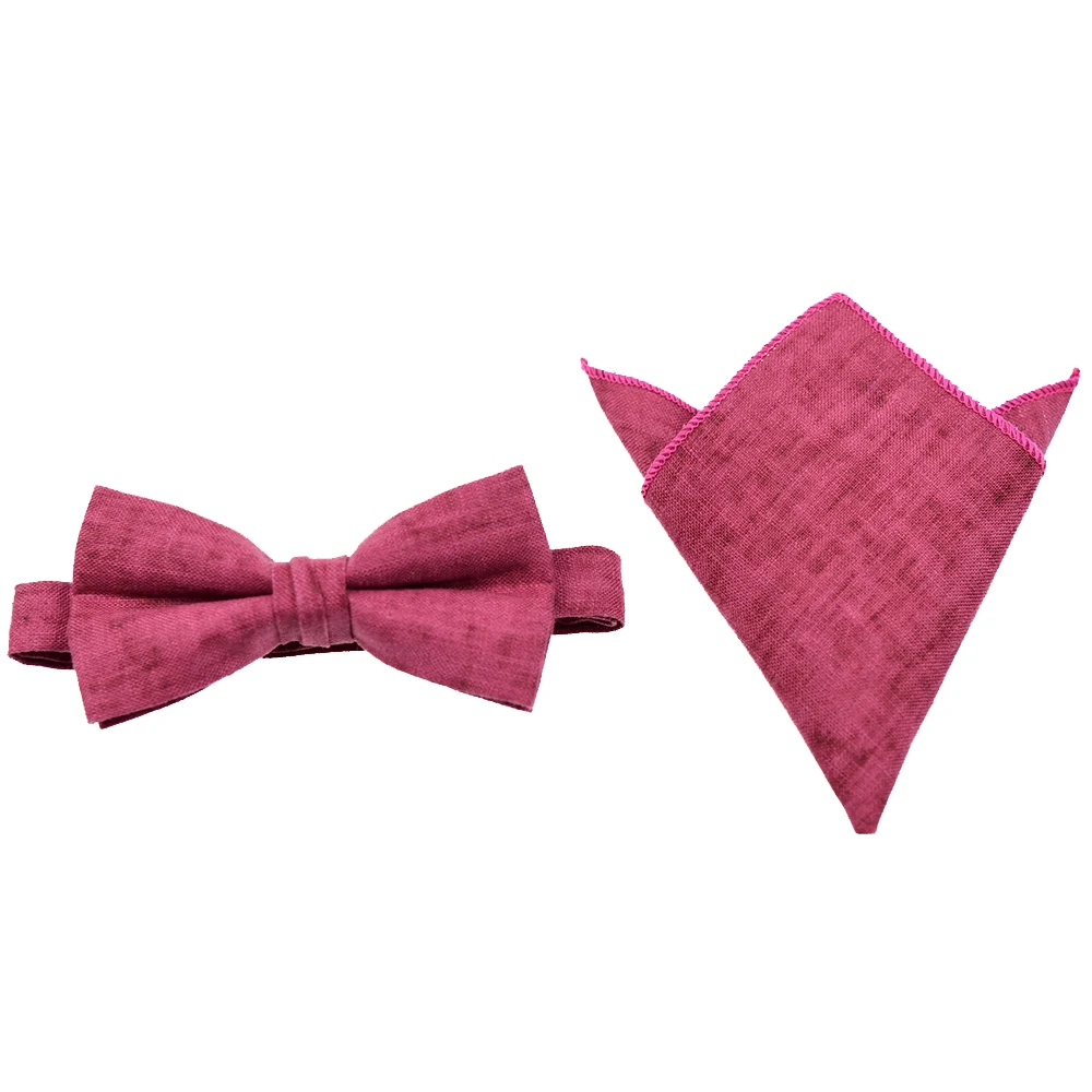 Cuyino 100% лен ручной работы предварительно привязанный галстук-бабочка и носовой платок для мужчин