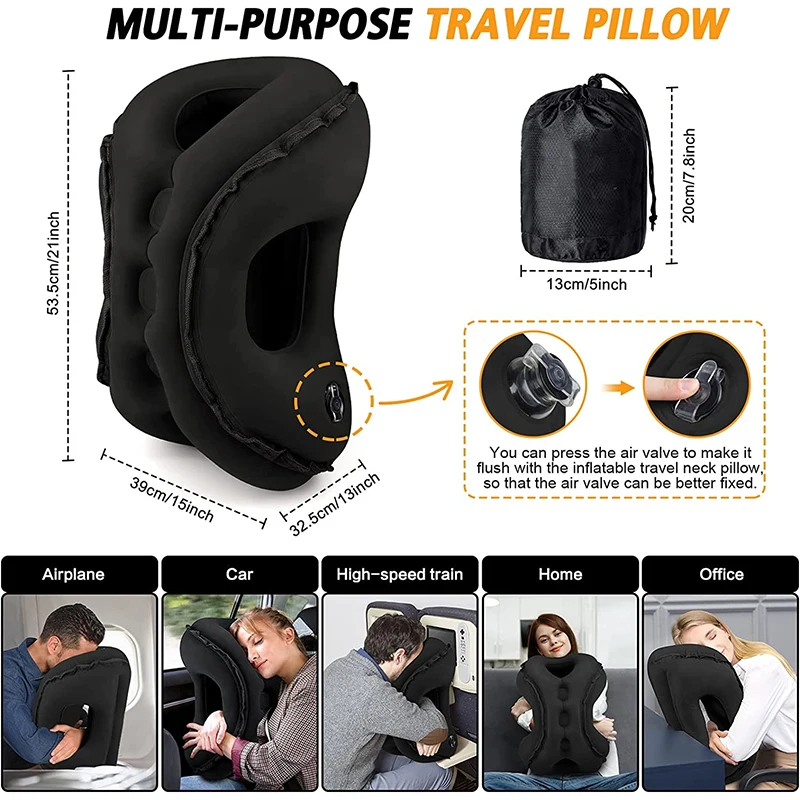 3in1 set Multifunction travel pillow neck head chin support inflatable travel pillow for airplane home sleeping rest