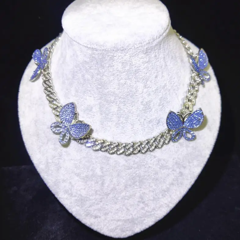 
Wholesale Luxury women iced out jewelry 11mm diamond cuban link chain butterfly necklace 