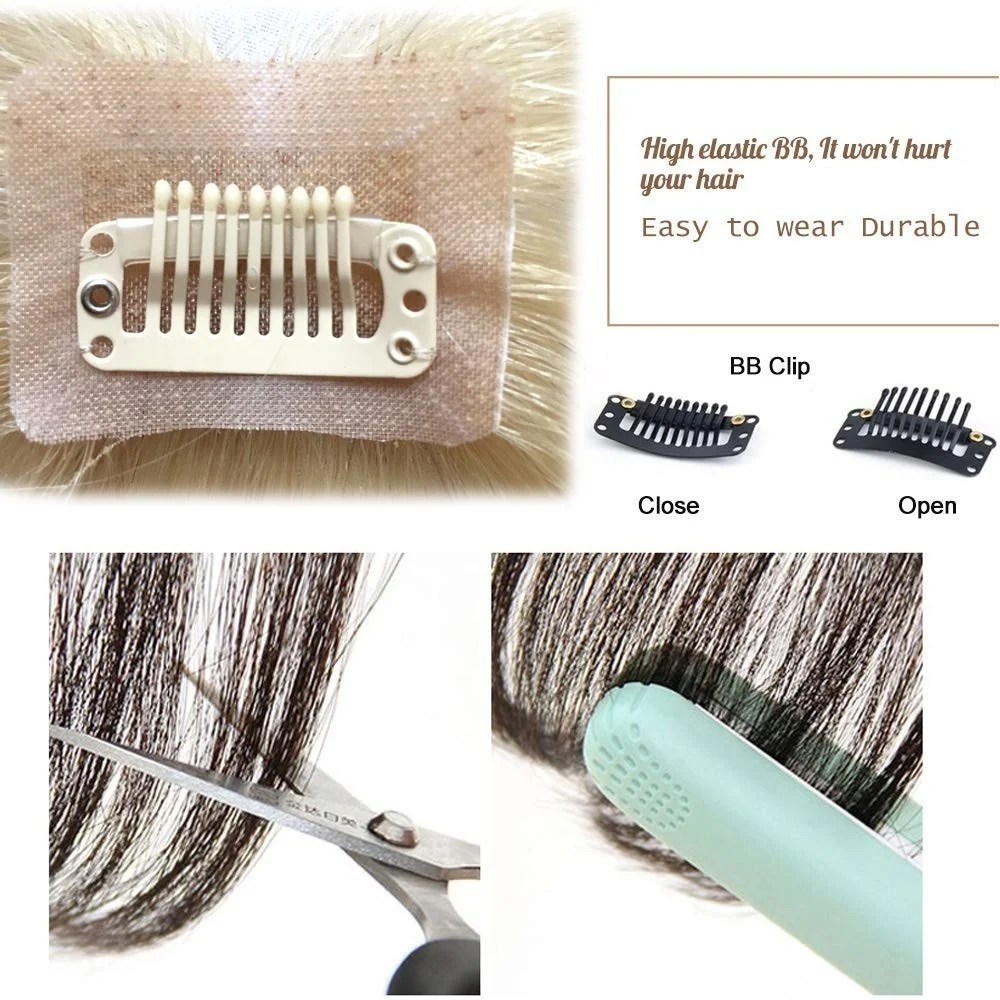 Human Hair Extensions One Piece Air Fringe Hand Tied Straight 3D  Clip in Hair Bangs with Temples for Women
