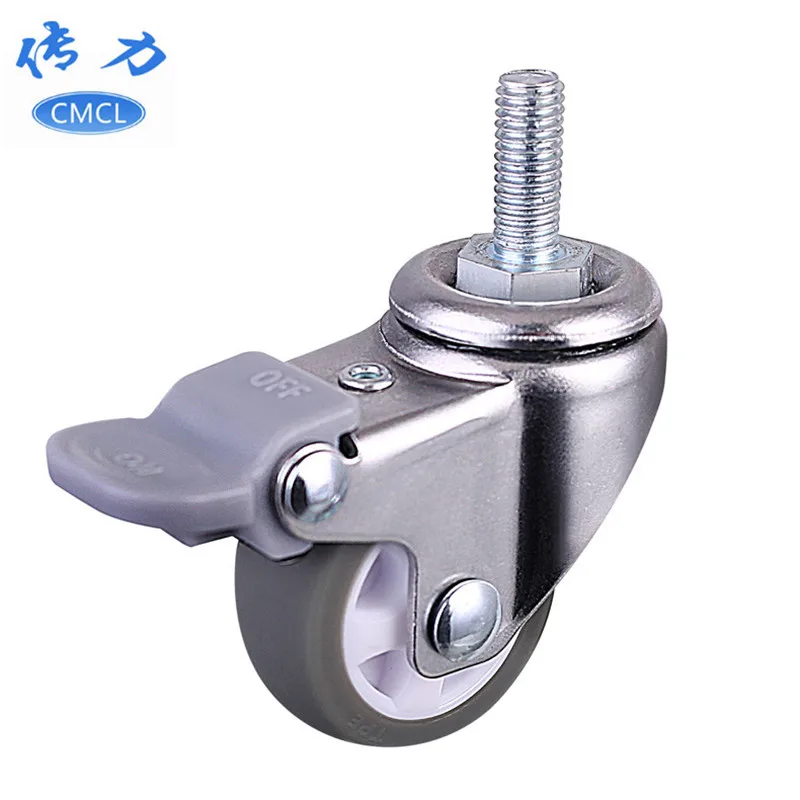 Factory price TPE small castors 32mm diameter 1.25 inch locking caster wheels M6*15 swivel threaded stem caster