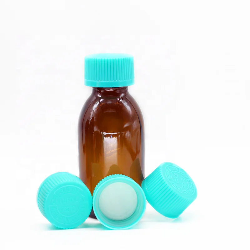 28mm blue and green plastic cap child resistant cap for cough syrup bottle