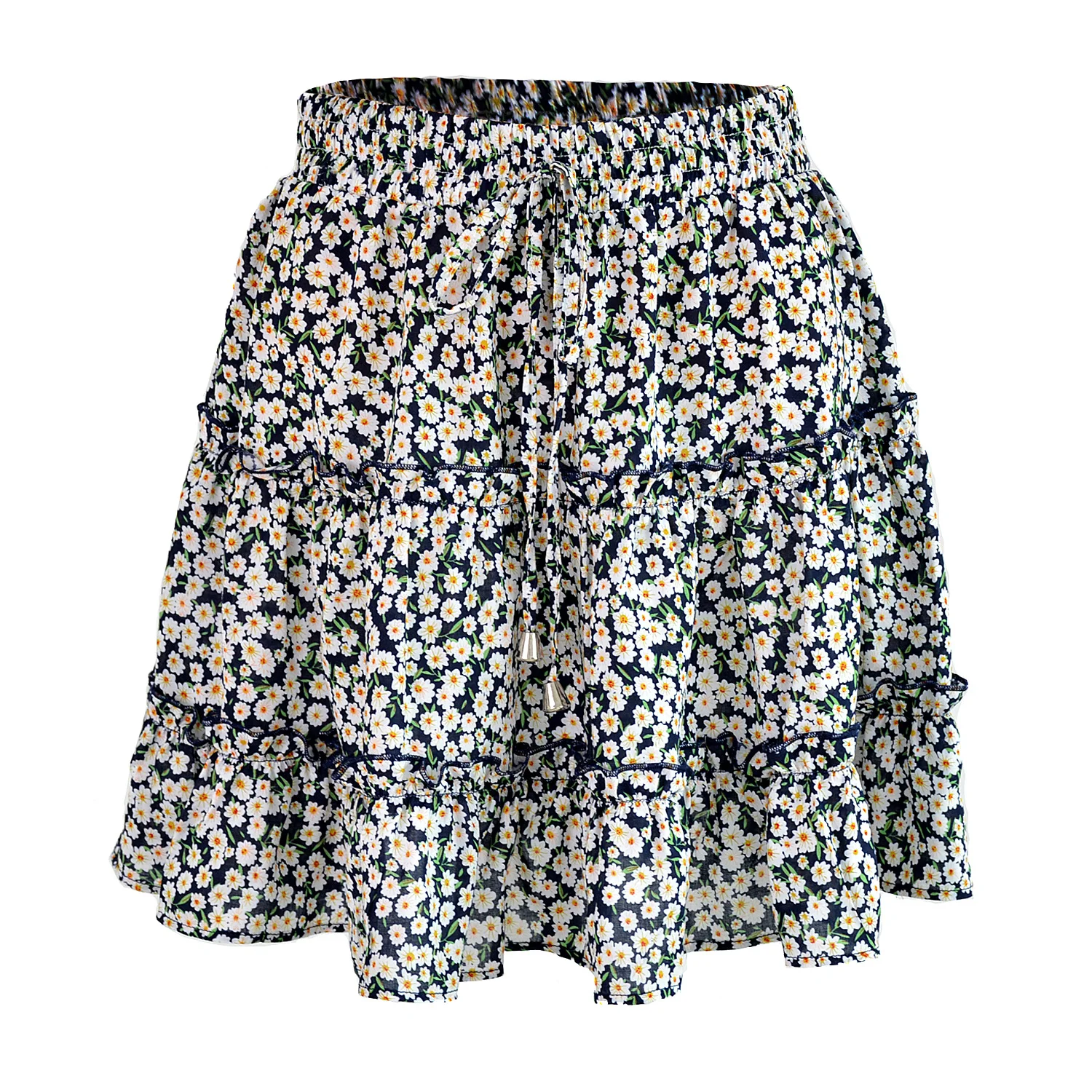 Hot selling women High Waist Colorful floral fashion skirts Sexy Mini Plus Size Pleated Short Skirt