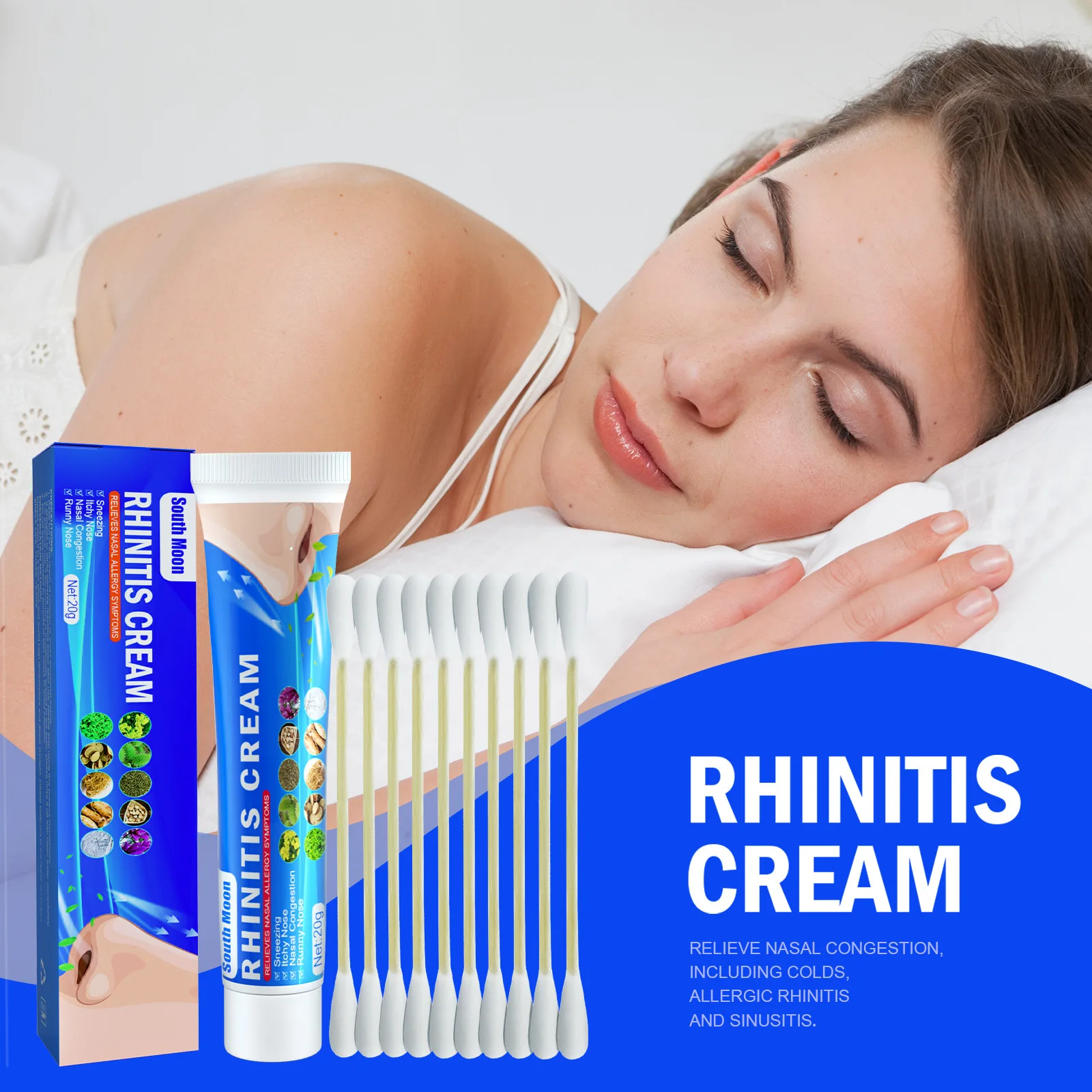 OEM South Moon cold sneezing headache sinusitis stuffy nose dry nasal cavity relief rhinitis cream with cotton swab