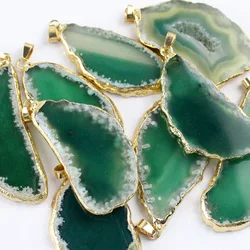 Wholesale Charm natural crystal stone blue pink pendant agate slice pendants for women necklace DIY jewelry