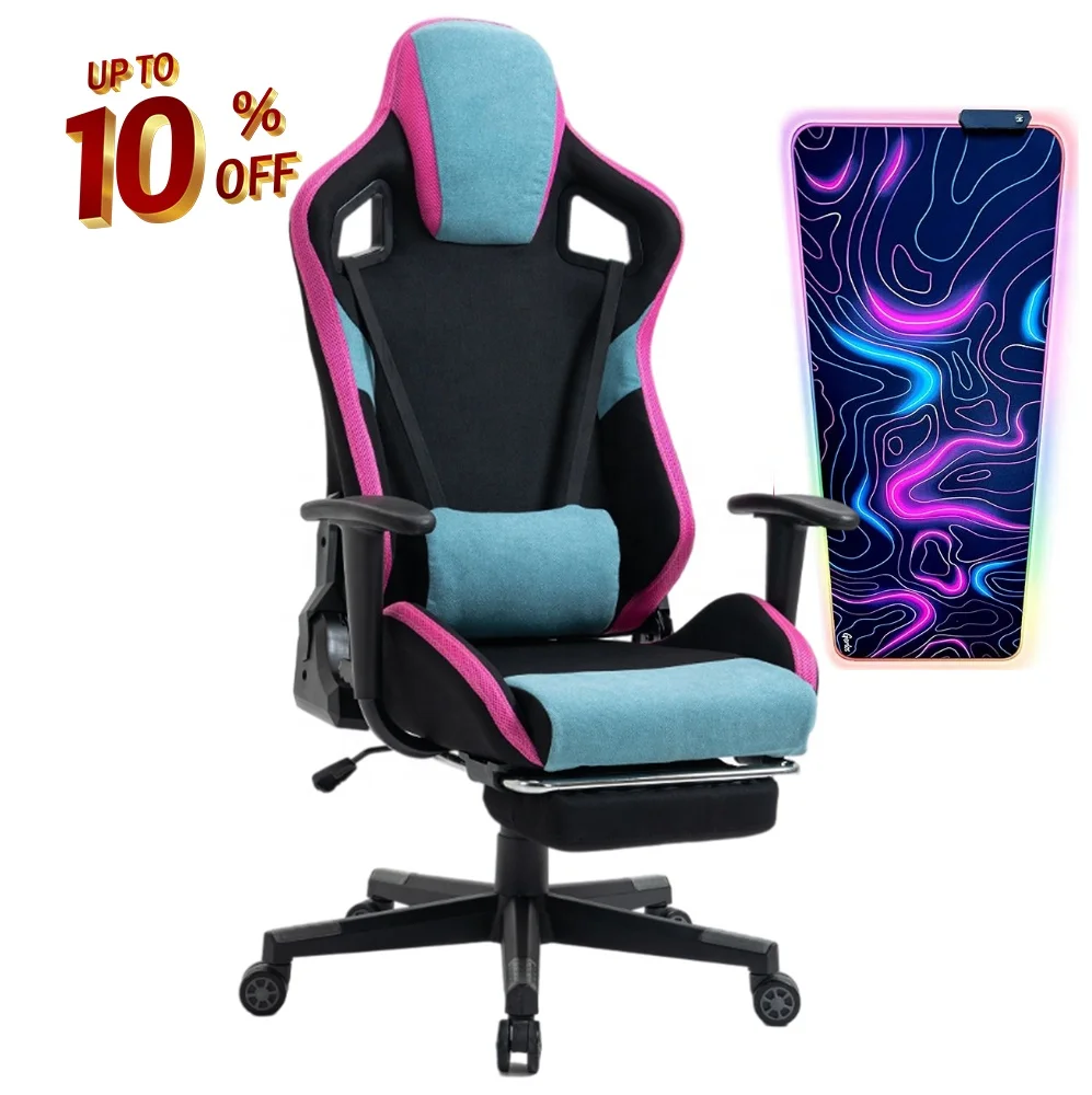 Fabric Gaming Chair with Built-in Headrest Modern Design High quality Racing Gaming Chair with adjustable footrest