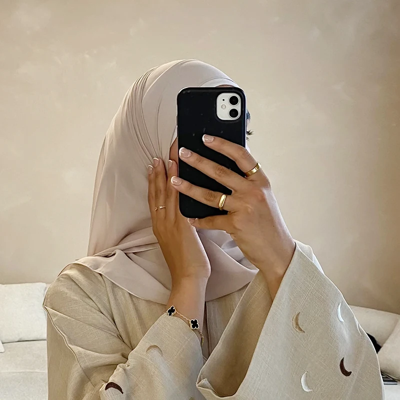 Custom premium Korean chiffon embroidered moon luxury hijab veil wholesale muslim hijab for women