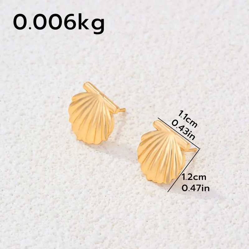 CDD French Vintage Metal Shell Shape Texture Geometric Stud Earrings for Women Girls Party Travel Ear Decoration