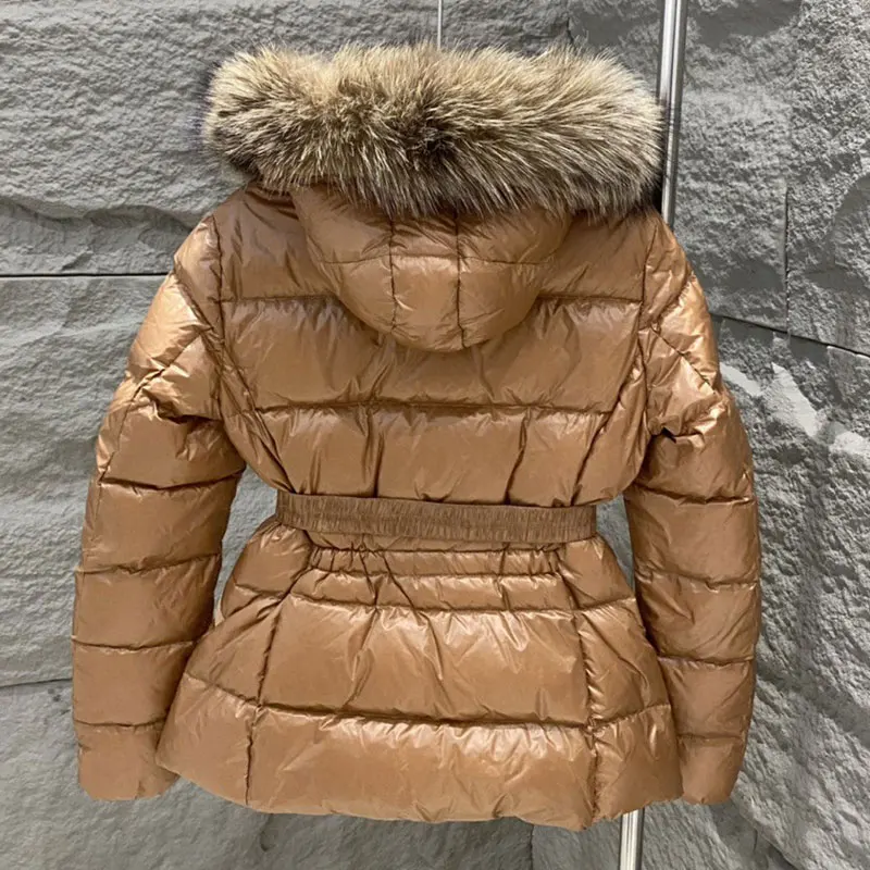 Winter Warm High Quality Belt Designer Multi Colors Luxury Fox Fur Hooded Short  Down Jackets For Women