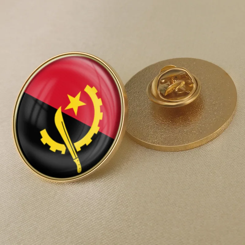 Angola flag pin metal golden plated epoxy covered world flag badge pin