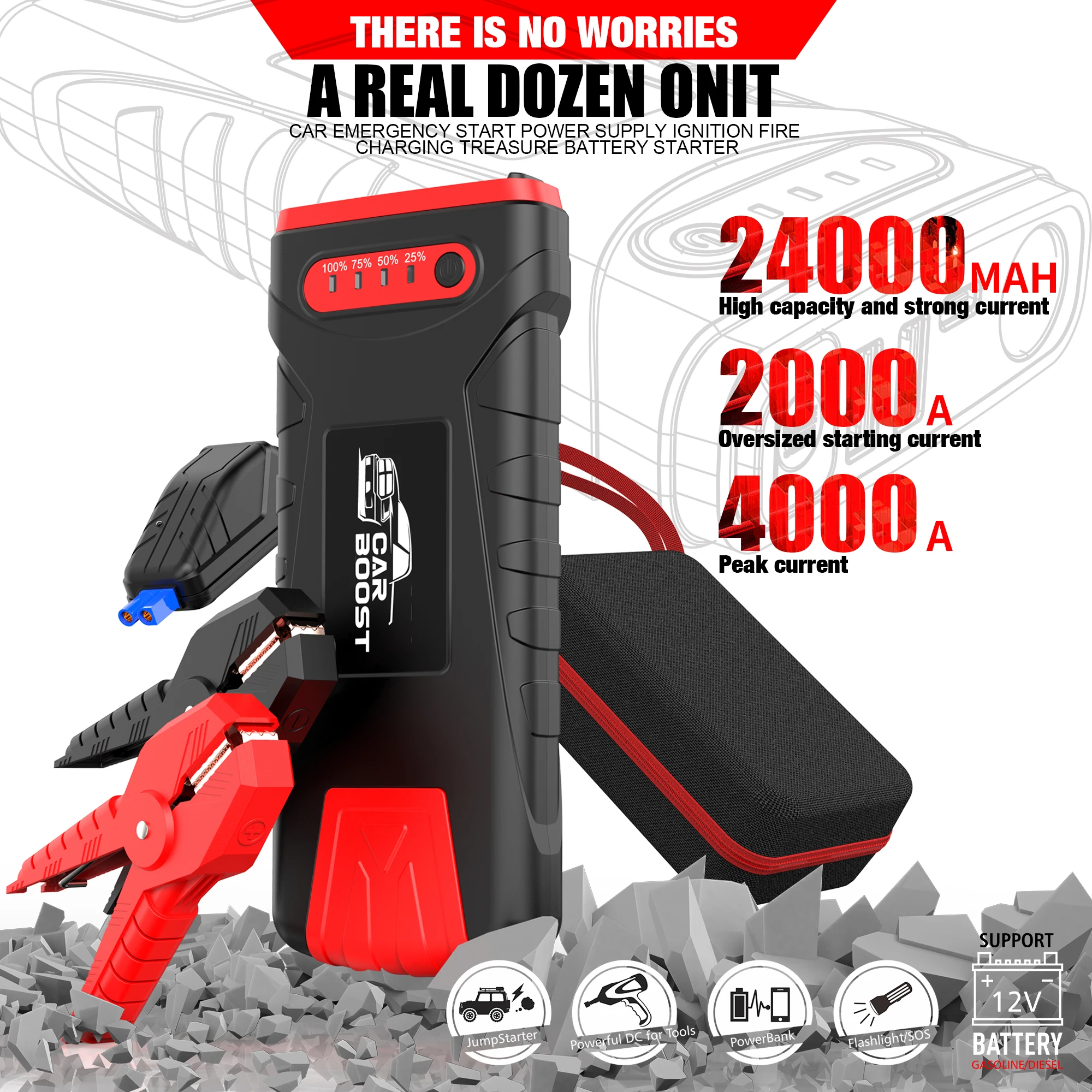 2024 New Arrival Hot 24000mah Auto Power Bank Booster Gp4000 Jump Starter 4000a Peak Cars Starter 12v Starter Jumper Car