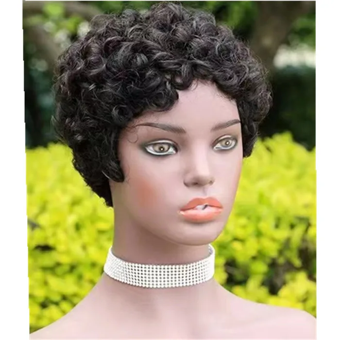 180% dentisy curly straight very short human hair double drawn wig industrial wig sewing machine virgin cuticle aligned wig