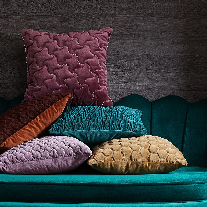 Monad High End Quality Luxury Decorative Geometric Quilted Embroidery Recycle Velvet Pillow Cushion Cover For Sofa Bed