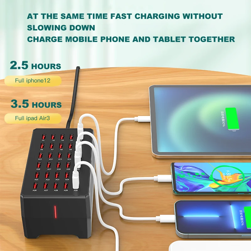 Smart 30 Ports USB Hub Charging Station Power Outlet Multi Port Speed Wall Charger Dock Charger Adapter for Hotel School Shop