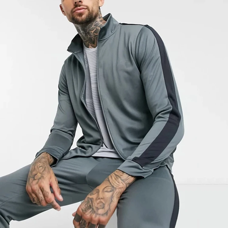 custom contrast panels zip jacket hoodies tracksuit 2 piece gym men joggers suits mens sweatsuit sets