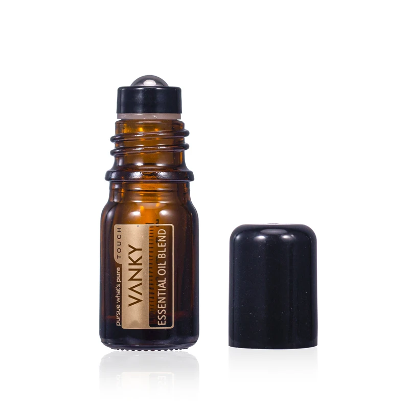 New Design Customized Design Measurement Essential Oil Perfume Roller Bottle Amber 5ml Glass Roll on Bottle with Cap