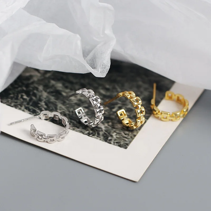 925 sterling silver jewelry  rope double stud dangle cuban chain link ear cuff 18k gold vermeil hoop earring