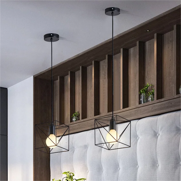 Fashion black bedroom bedside pendant lamp geometric dining room single head bar decorative pendant light