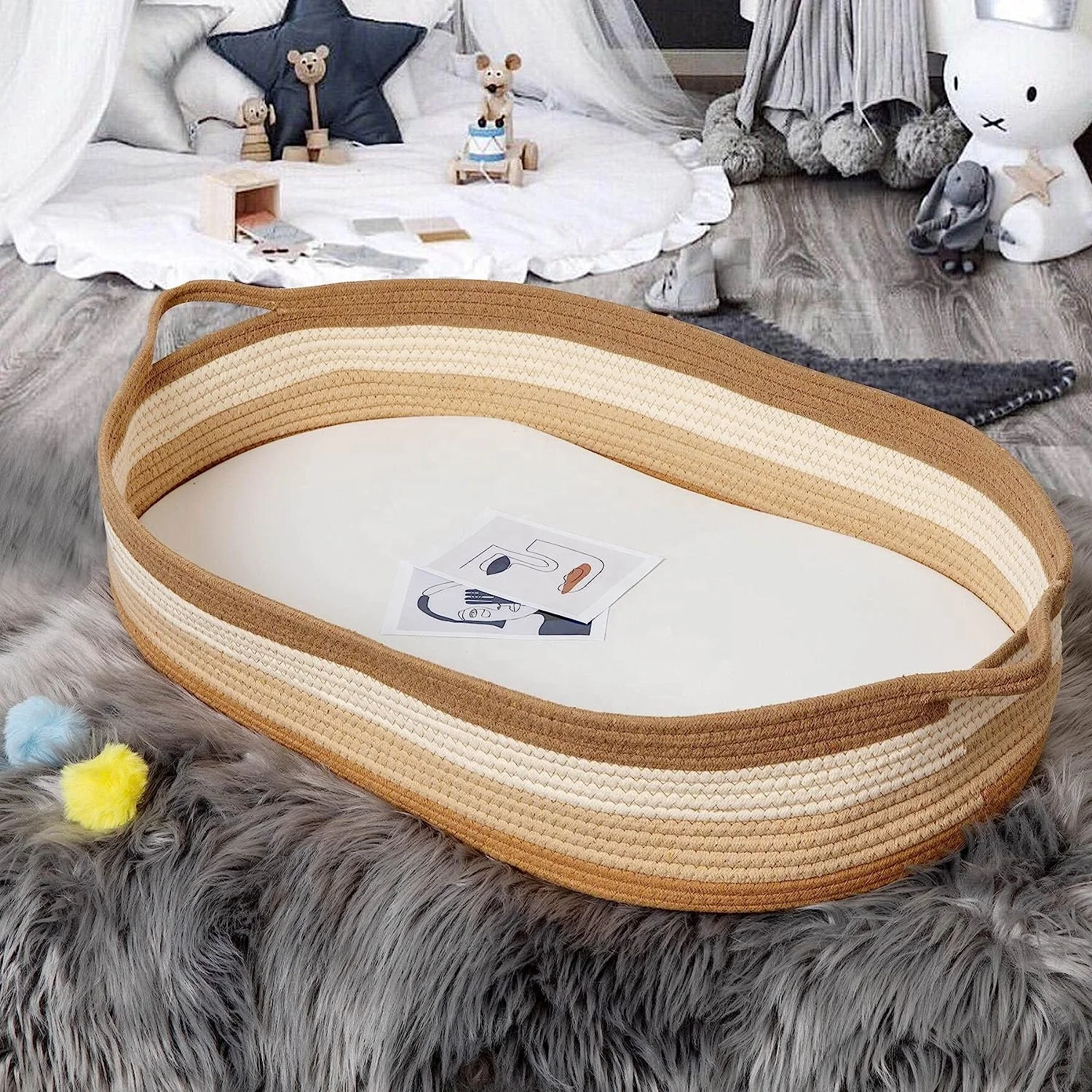 Free sample cotton rope baby changing basket Soft Blanket With Mattress Pad,Removable Cove changing basket for baby Moses Basket