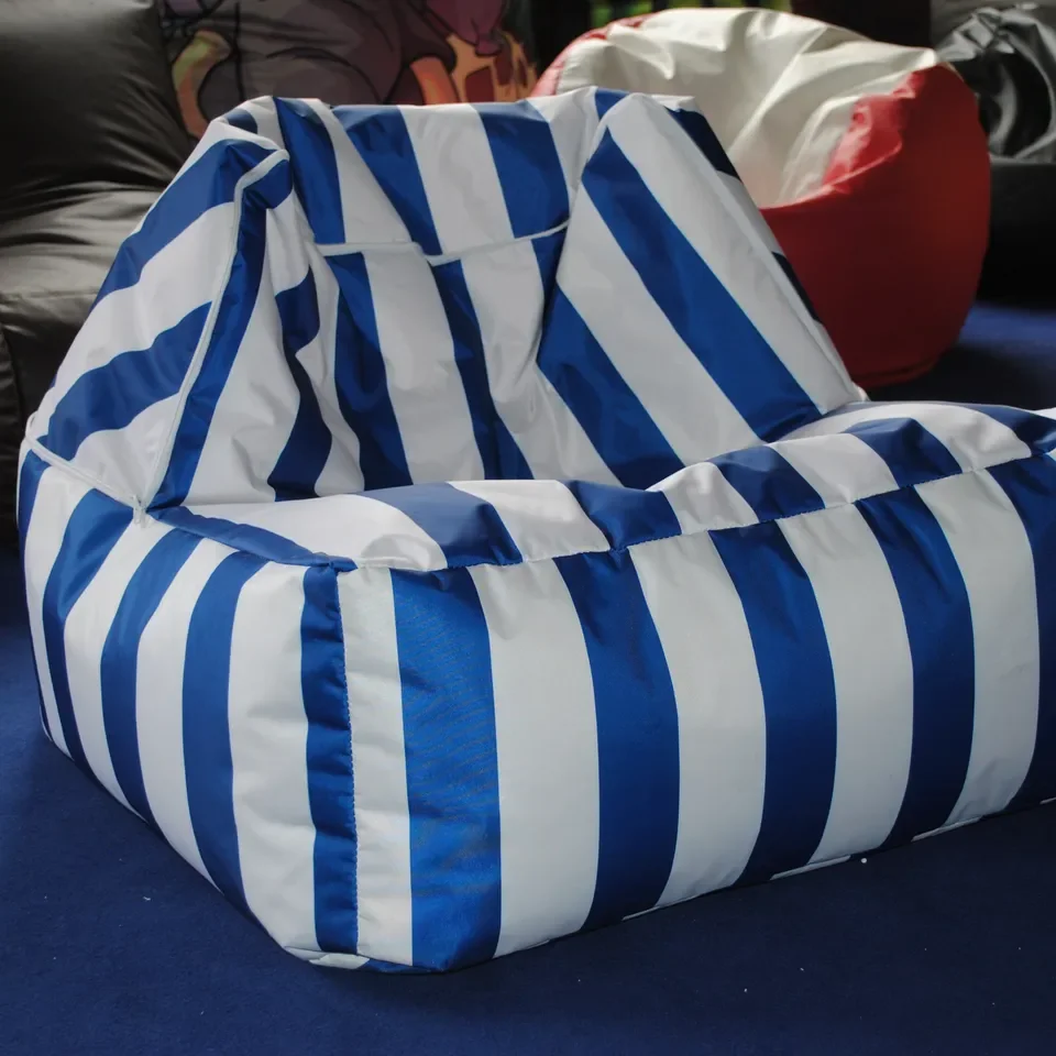 Blue White Stripes Comfort Beanbag Sofa Memory Foam Cum Bed Bean Bag Sitzsack Waterproof Bean Bag