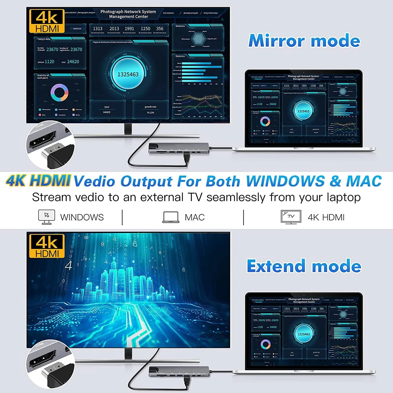 OEM Aluminum USB Hub USB type C Hub 3.0 Multi Function Adapter 8 in 1 docking station for laptop Pro Air Ipad