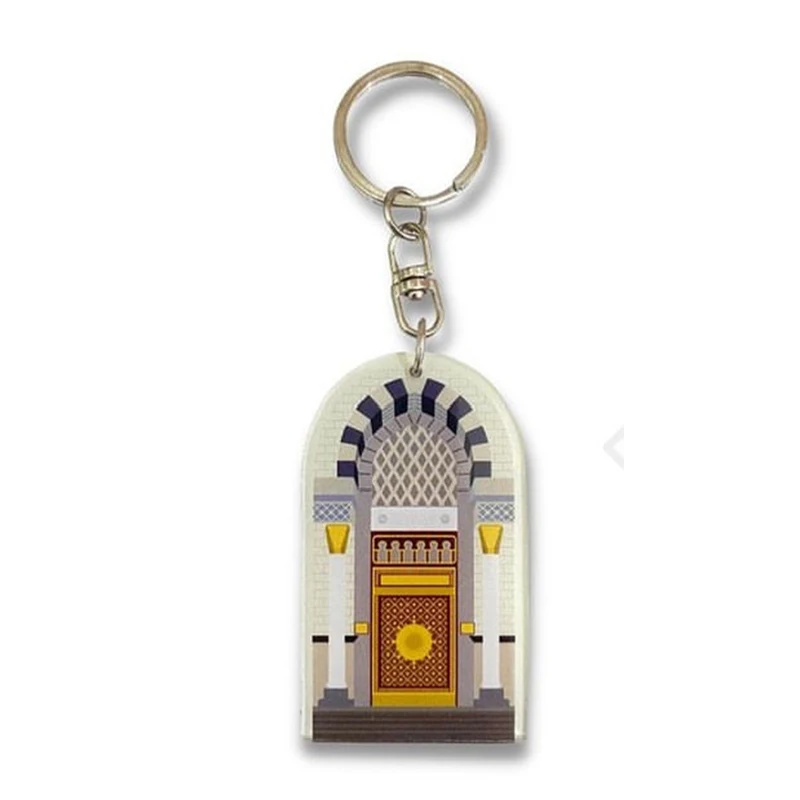 Wholesale Custom Printed Acrylic Key Chain Transparent Epoxy Design Acrylic Charms Key Charm For Saudi Islamic Mosque
