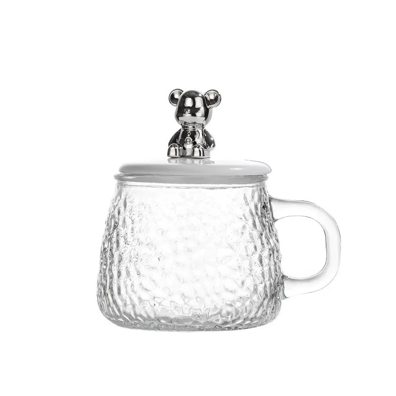 Новая стеклянная чашка с изображением молотка и медвежьей крышкой | Кружка для фруктового чая овсянки ручкой Рекламная Подарочная кружка
