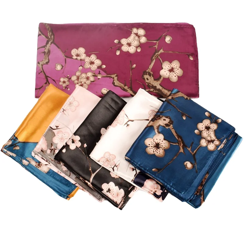 Low MOQ Factory Manufacturing Polyester Satin silk Women shawl 90*90cm Square Custom Digital Printed elegant  bandana scarf