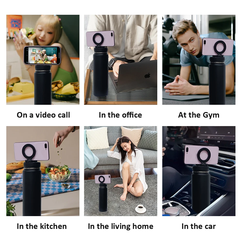 stainless steel sports magnet water bottle thermoflask camping water jugs 1l canteen water bottle with phone holder magnet