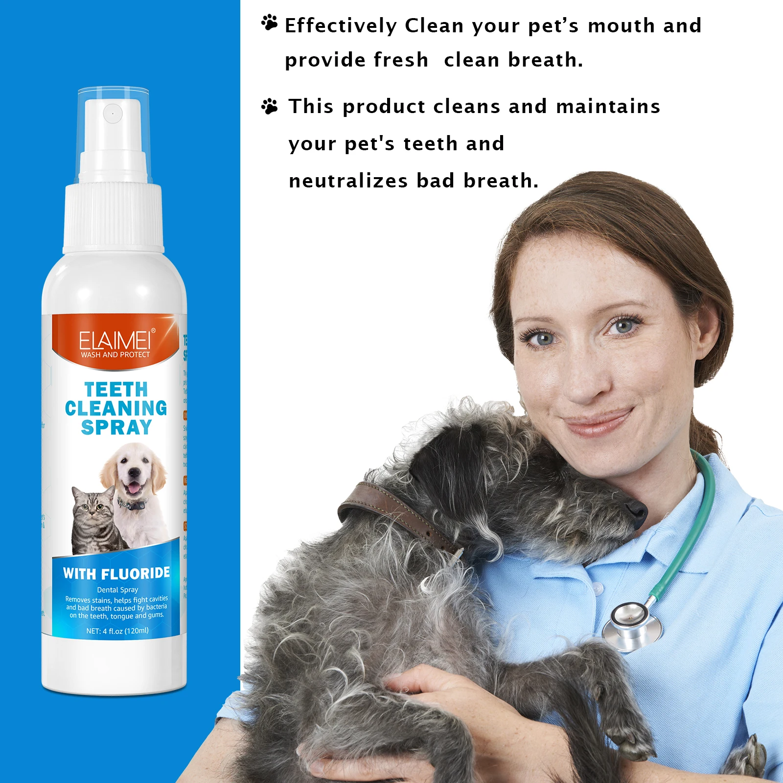 Custom Wholesale 120ml Pet Dental Gum Care Removes Stain Oral Fresh Teeth Cleaning Spray for Dogs and Cats with Fluoride