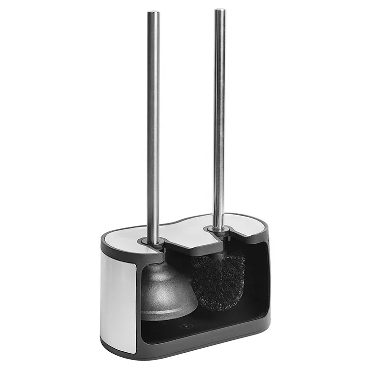 Hot Trend Stainless Steel Toilet Brush Holder And Rubber Plunger Combo