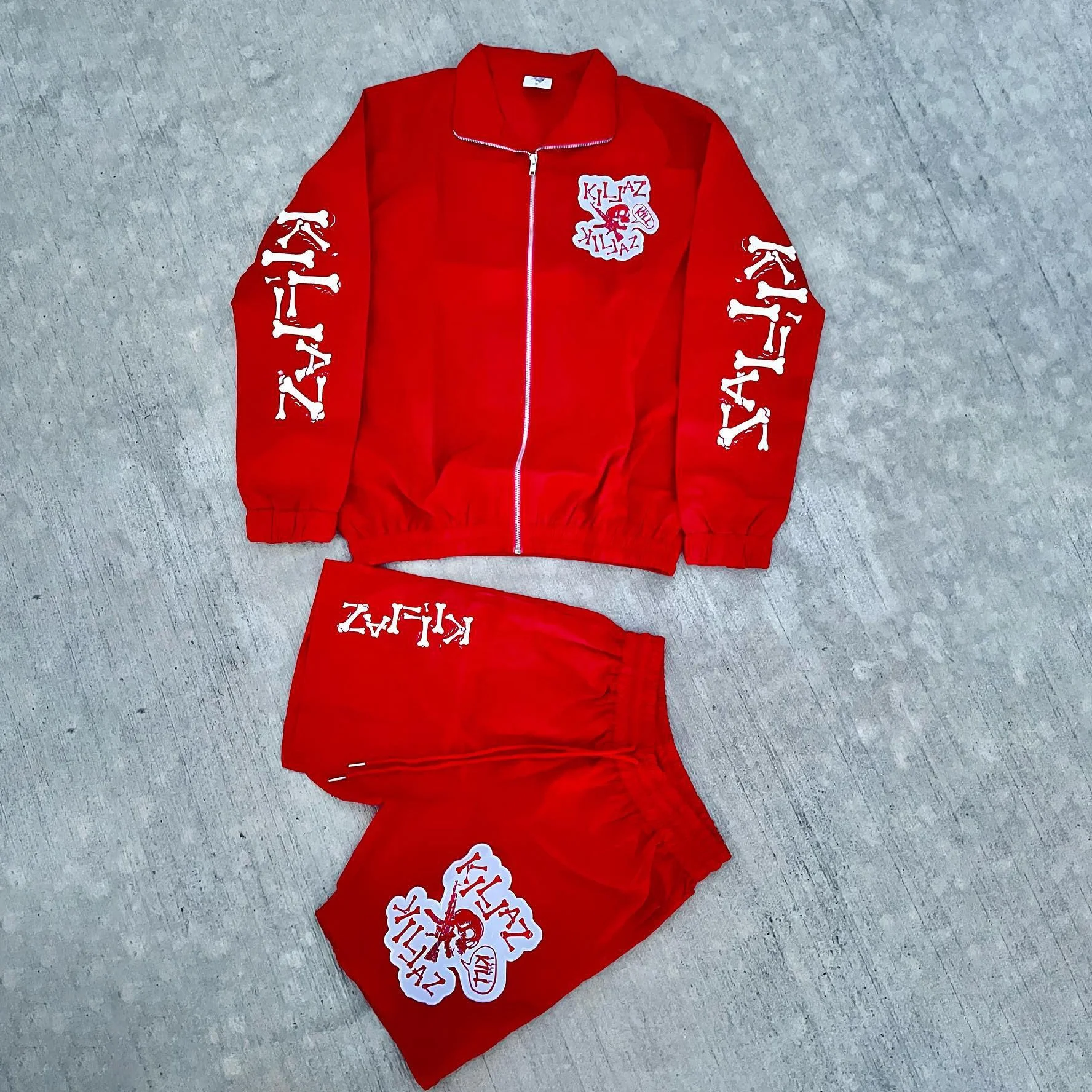 Custom Skull Screen Print Tracksuit Sports Coat 2 Pieces Set Nylon Zip Up Jacket Windbreaker And Sweat Short Set For Men