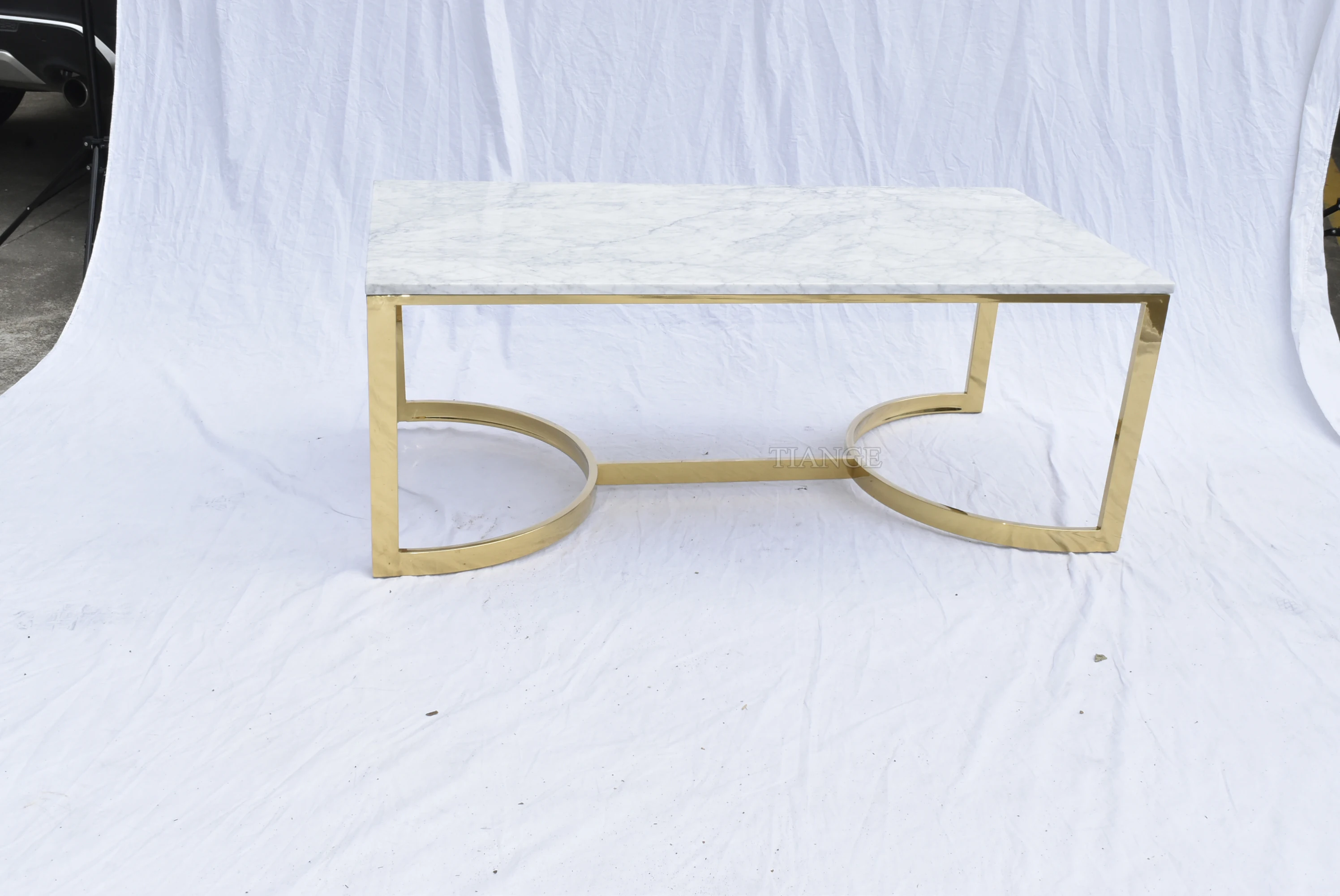 Blanchard Marquis Marble table polished brass-finished steel base and white marble top coffee table contemporary bedroom table