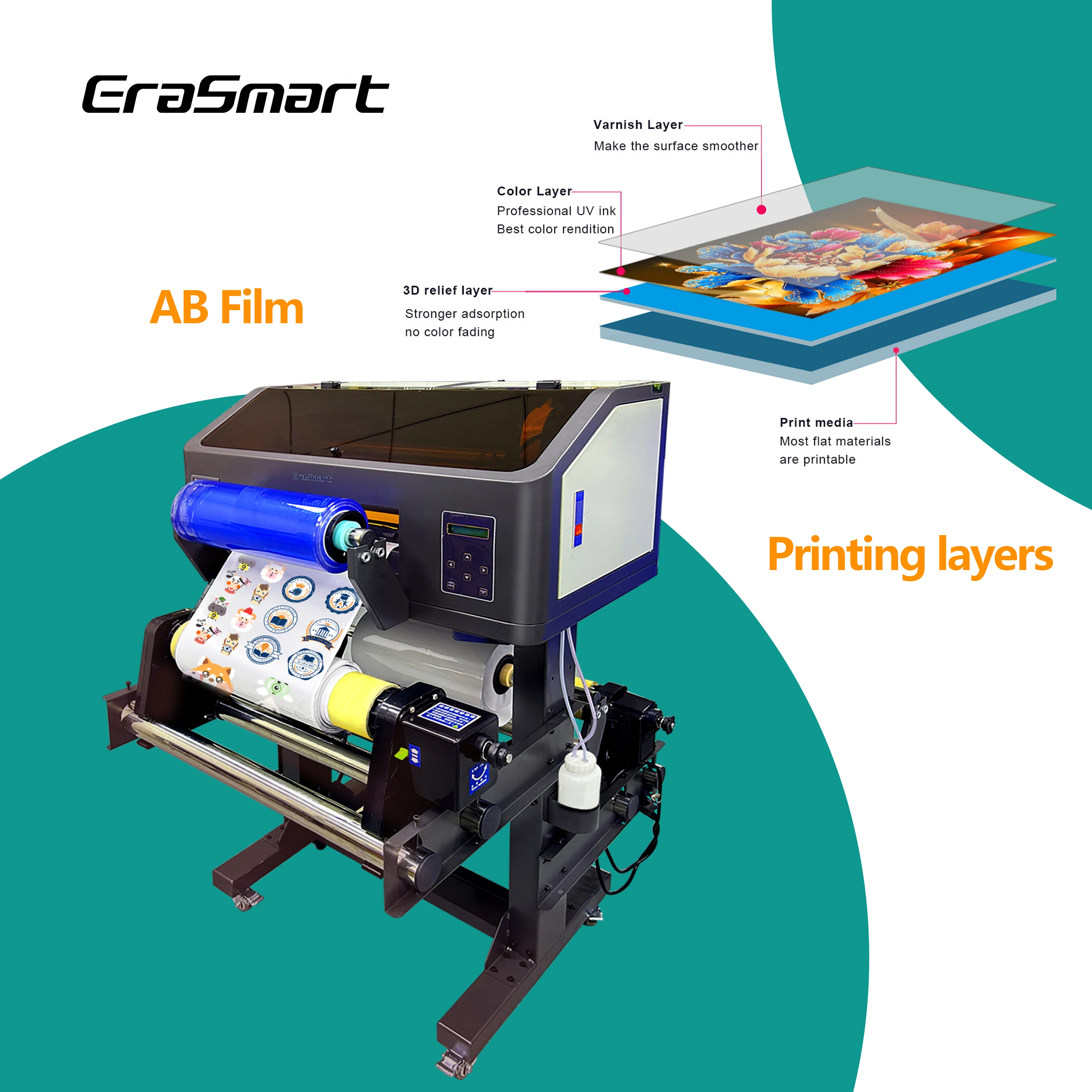 Erasmart High Speed XP600 Print Head Uv Dtf Film Printer A3 Inkjet Printer 30cm 35cm Digital Roll A3 Uv Dtf Printer