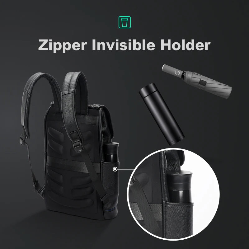 BOPAI customizable logo men youth leather 15.6 inch laptop large capacity travel portable rucksack hiking casual sports backpack