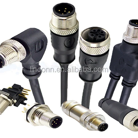 M12 4PIN 5PIN 8PIN right angled PCB type connector 90 degree panel mount connector